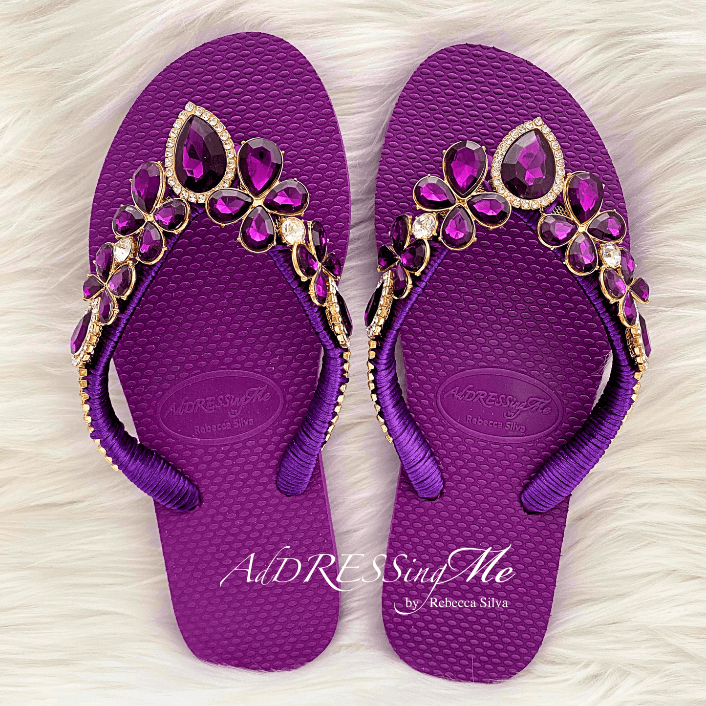 AdDRESSingMe™ Purple Flip Flops With Rhinestones – Royal, Soft & Radiant - AdDRESSingMe