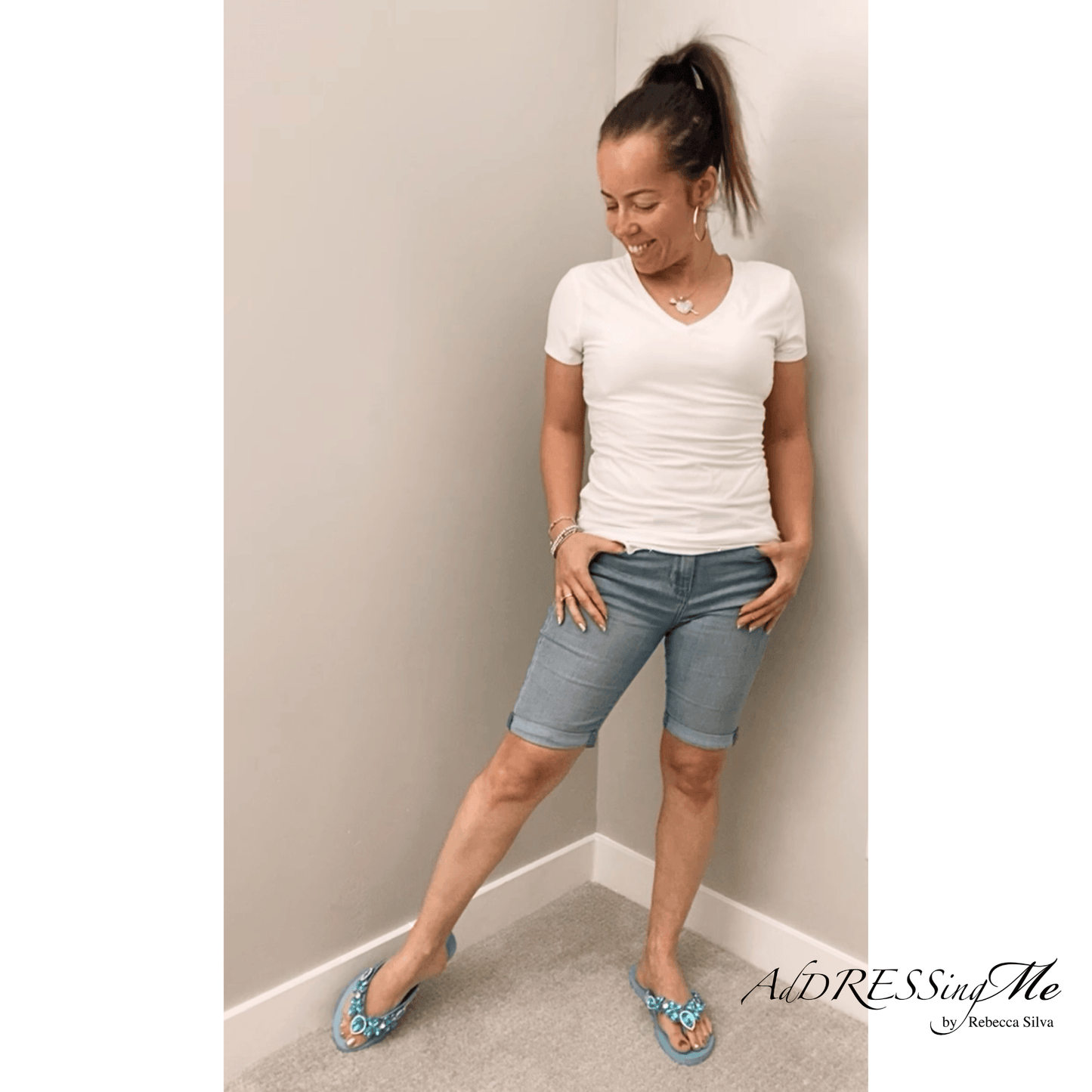 AdDRESSingMe™ Luxurious Light Blue Flip Flops With Rhinestones - – Serene, Soft & Stunning - AdDRESSingMe