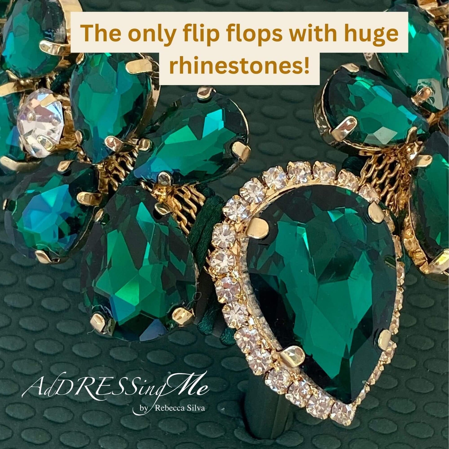 AdDRESSingMe™ Luxurious Emerald Green Flip Flops With Rhinestones – Sparkly, Soft & Stunning - AdDRESSingMe