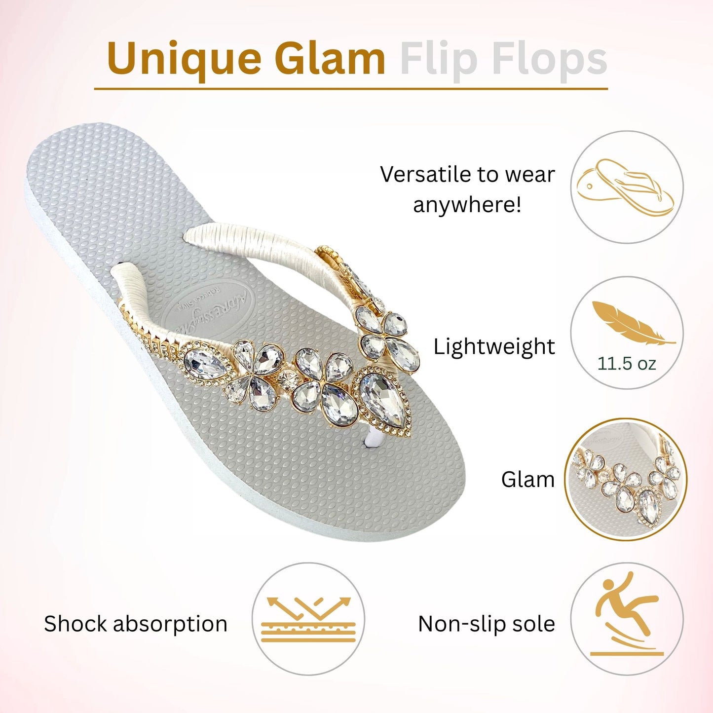 AdDRESSingMe™ Luxurious White Flip Flops With Rhinestones