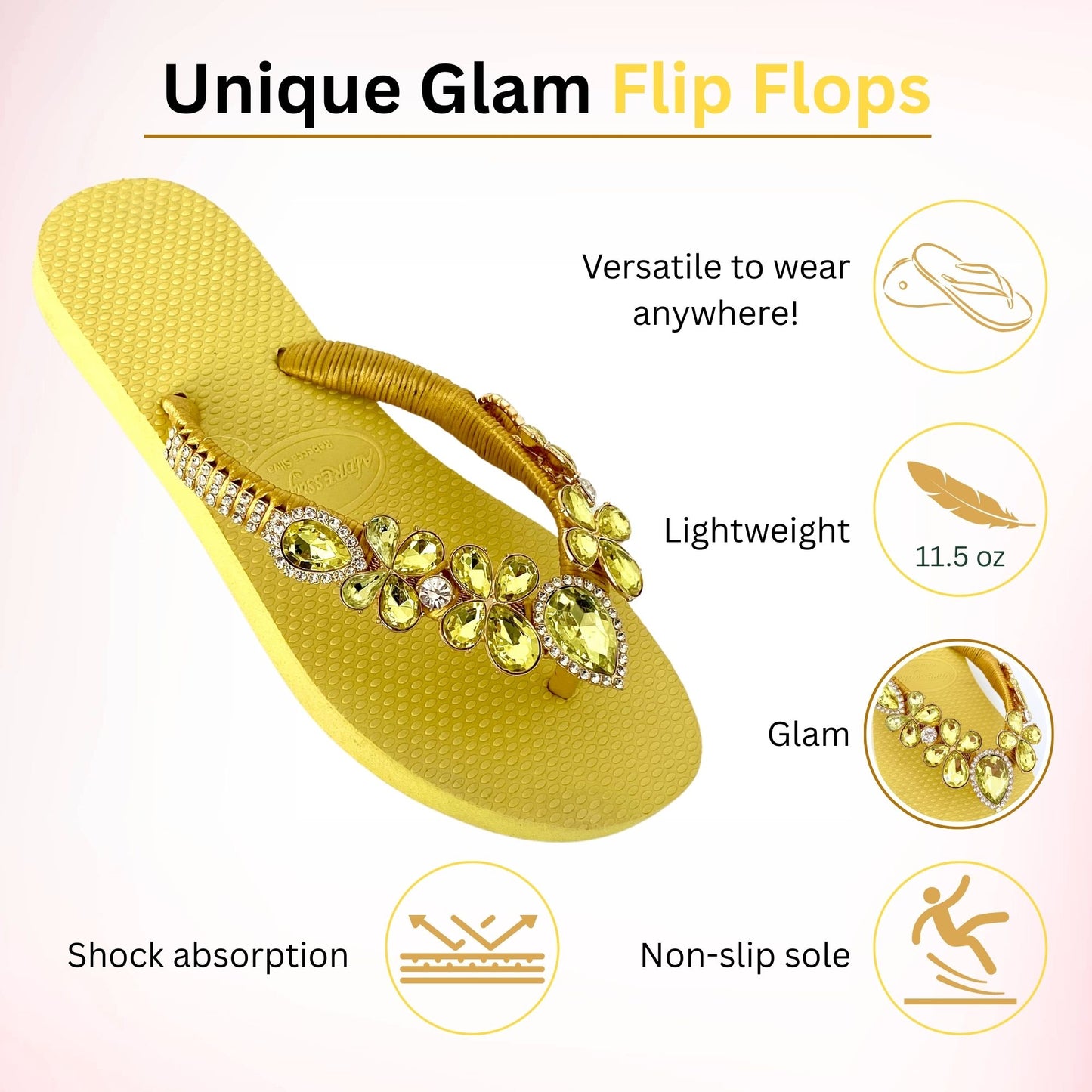 AdDRESSingMe™ Luxurious Yellow Flip Flops With Rhinestones – Radiant, Soft & Sunny