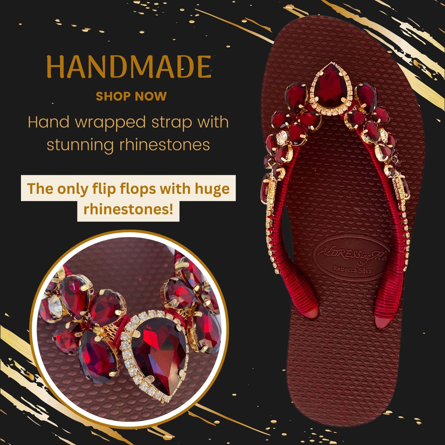 AdDRESSingMe™ Luxurious Burgundy Flip Flops With Rhinestones - Bold, Soft & Beautiful