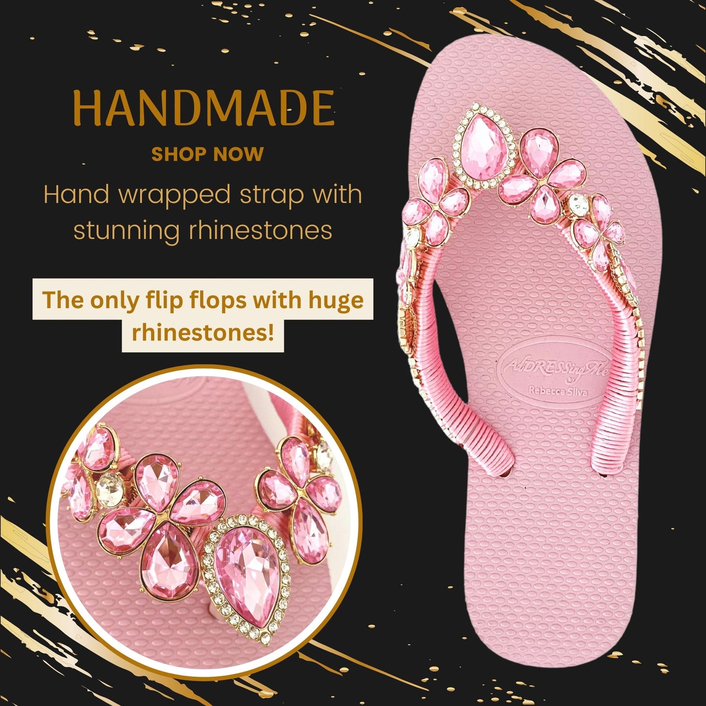 AdDRESSingMe™ Luxurious Light Pink Flip Flops With Rhinestones – Soft, Feminine & Sparkly