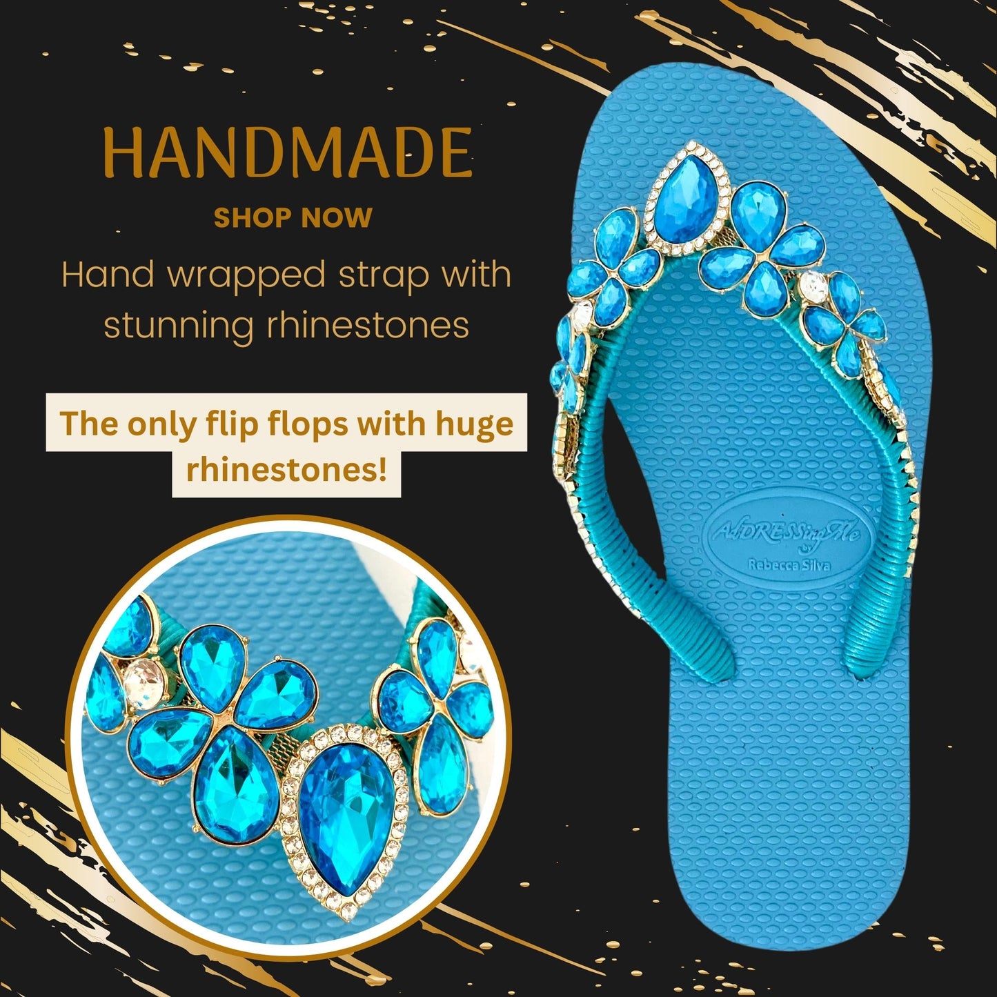 AdDRESSingMe™ Luxurious Light Blue Flip Flops With Rhinestones - – Serene, Soft & Stunning