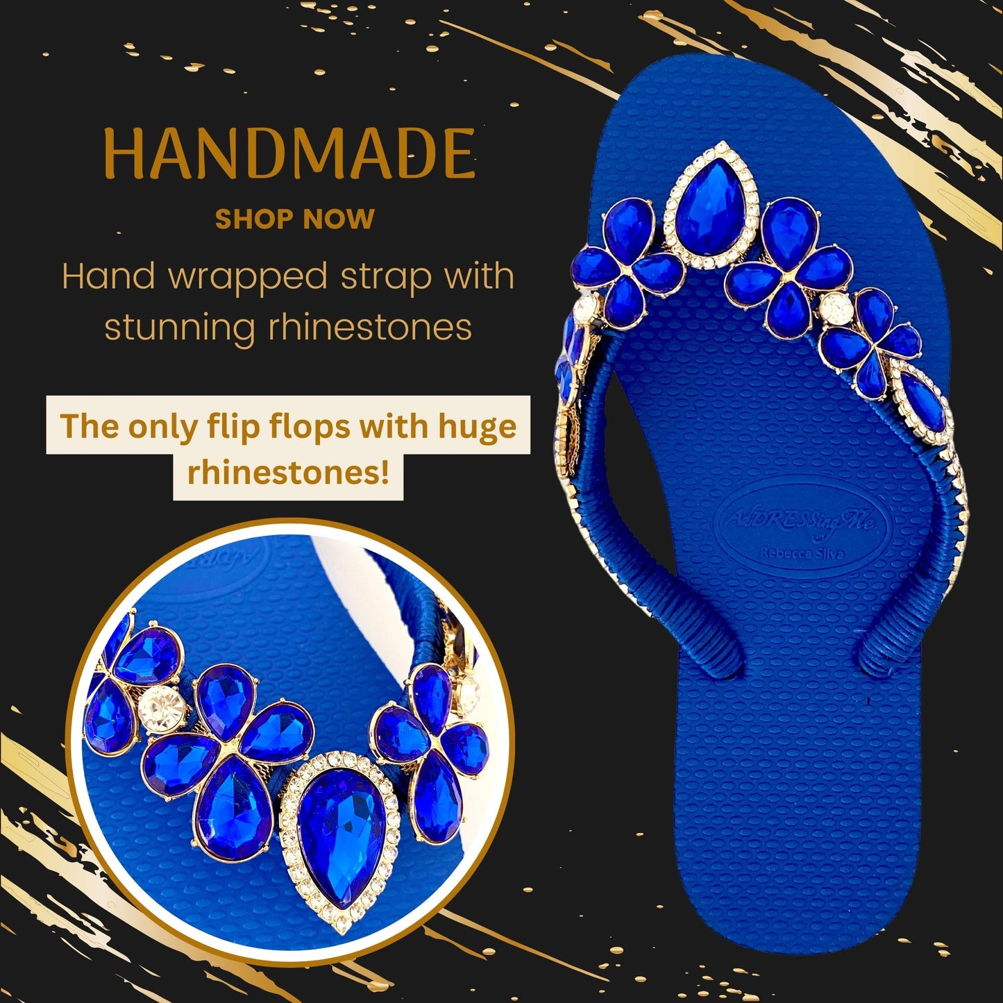 AdDRESSingMe™ Luxurious Royal Blue Flip Flops With Rhinestones