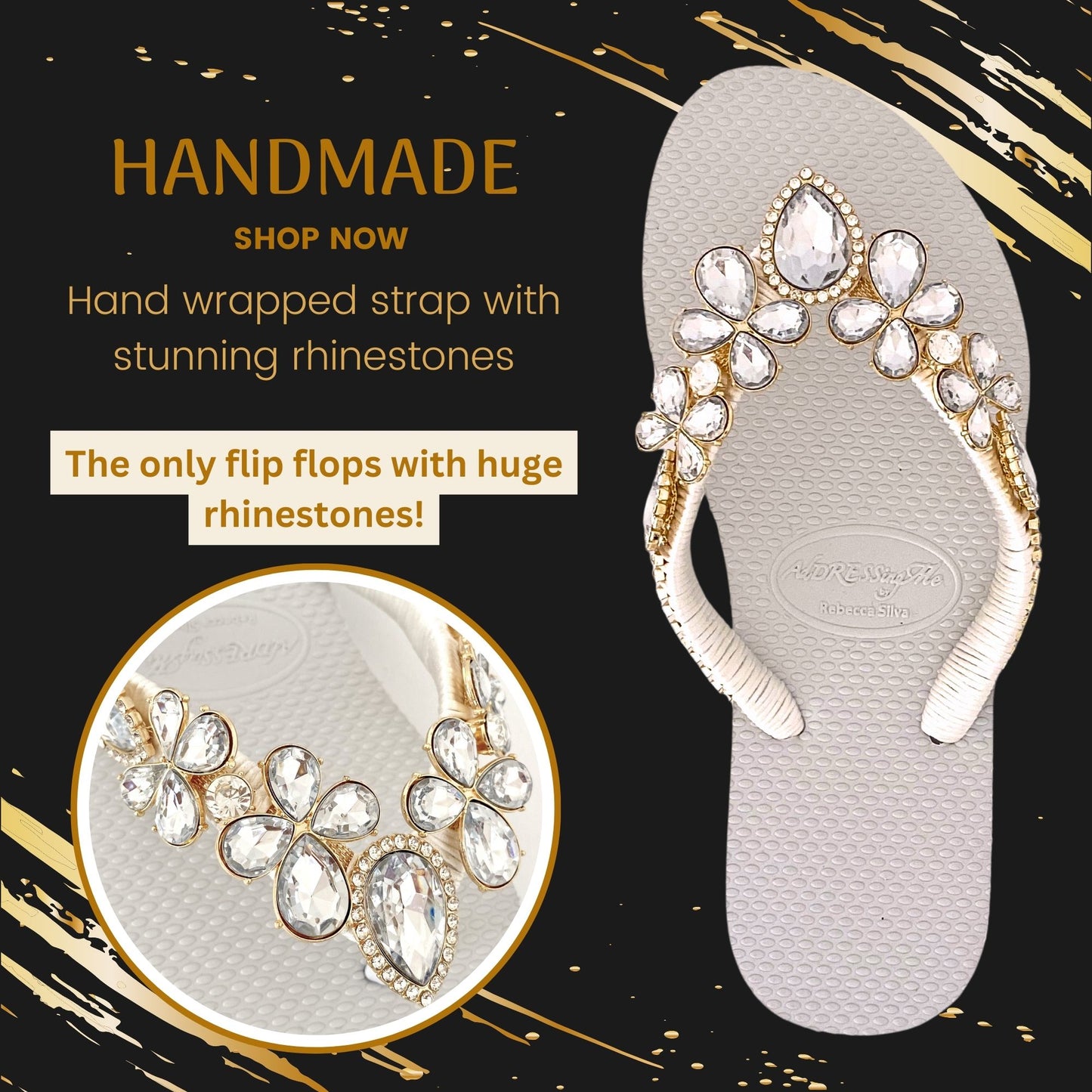 AdDRESSingMe™ Luxurious White Flip Flops With Rhinestones