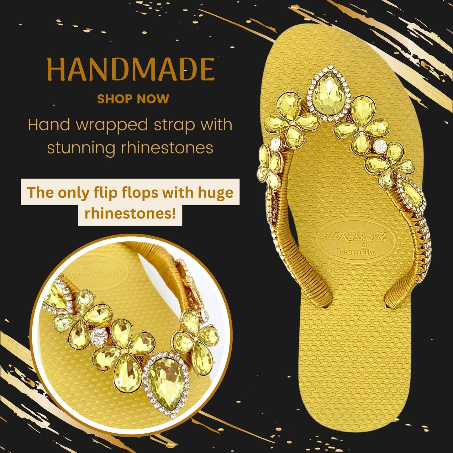 AdDRESSingMe™ Luxurious Yellow Flip Flops With Rhinestones – Radiant, Soft & Sunny