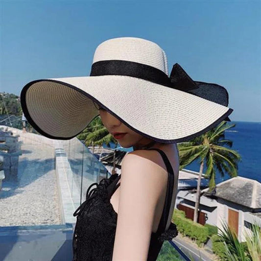 Beach Straw Hats With Black Accents Wide Brim - AdDRESSingMe