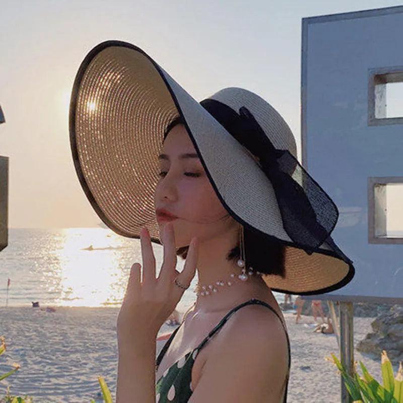 Beach Straw Hats With Black Accents Wide Brim - AdDRESSingMe