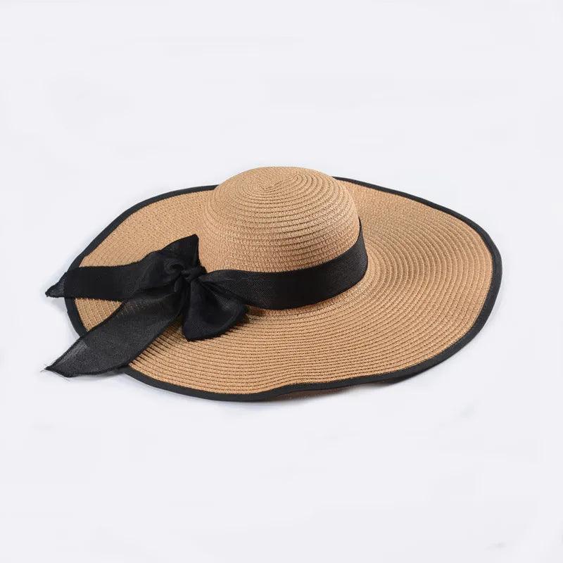 Beach Straw Hats With Black Accents Wide Brim - AdDRESSingMe