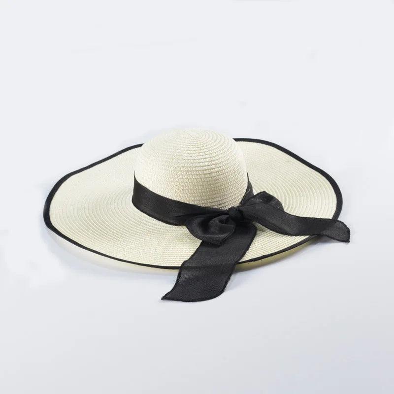 Beach Straw Hats With Black Accents Wide Brim - AdDRESSingMe