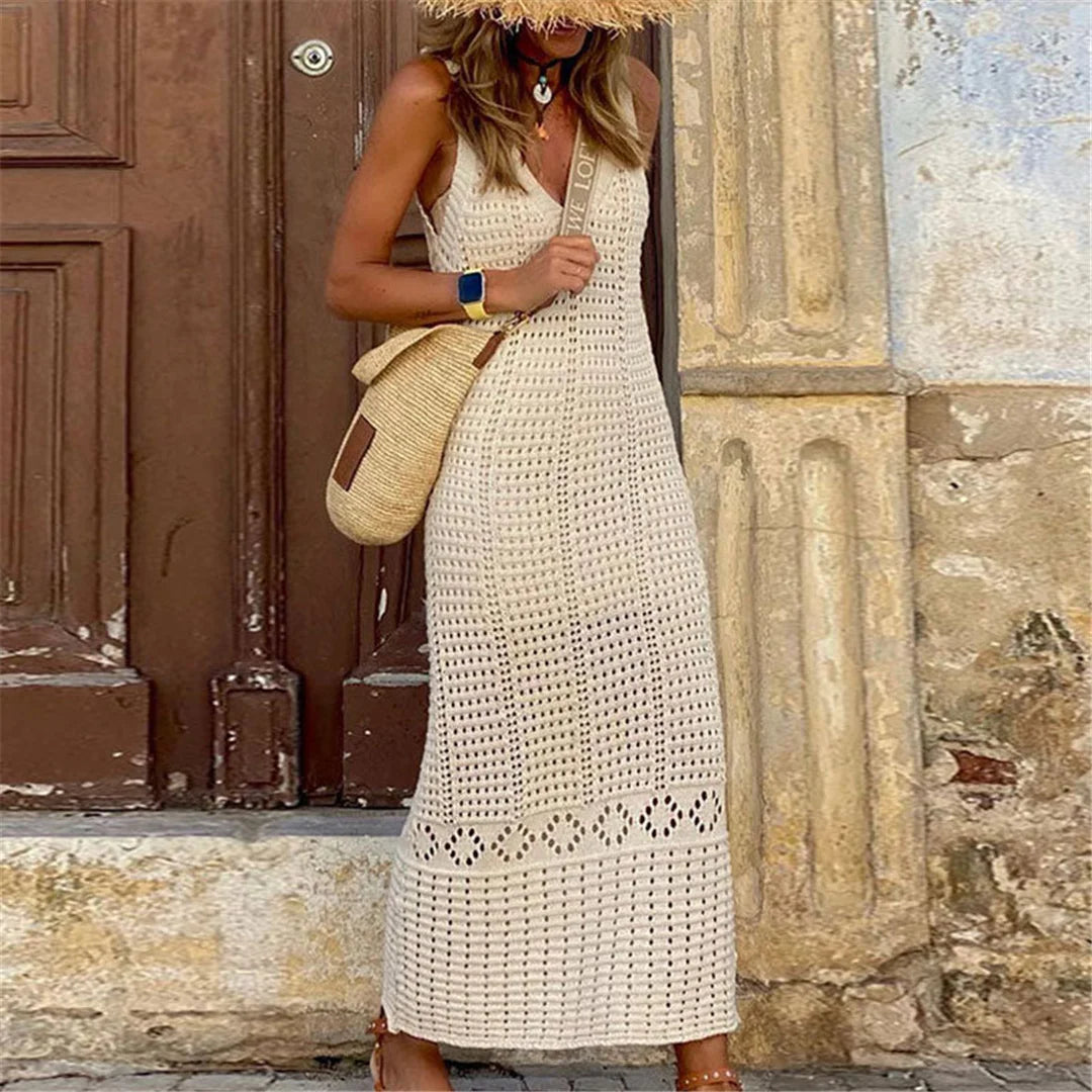 Women's Crochet Beach Cover Up Dress - Boho Summer Cover Up in Cream - AdDRESSingMe