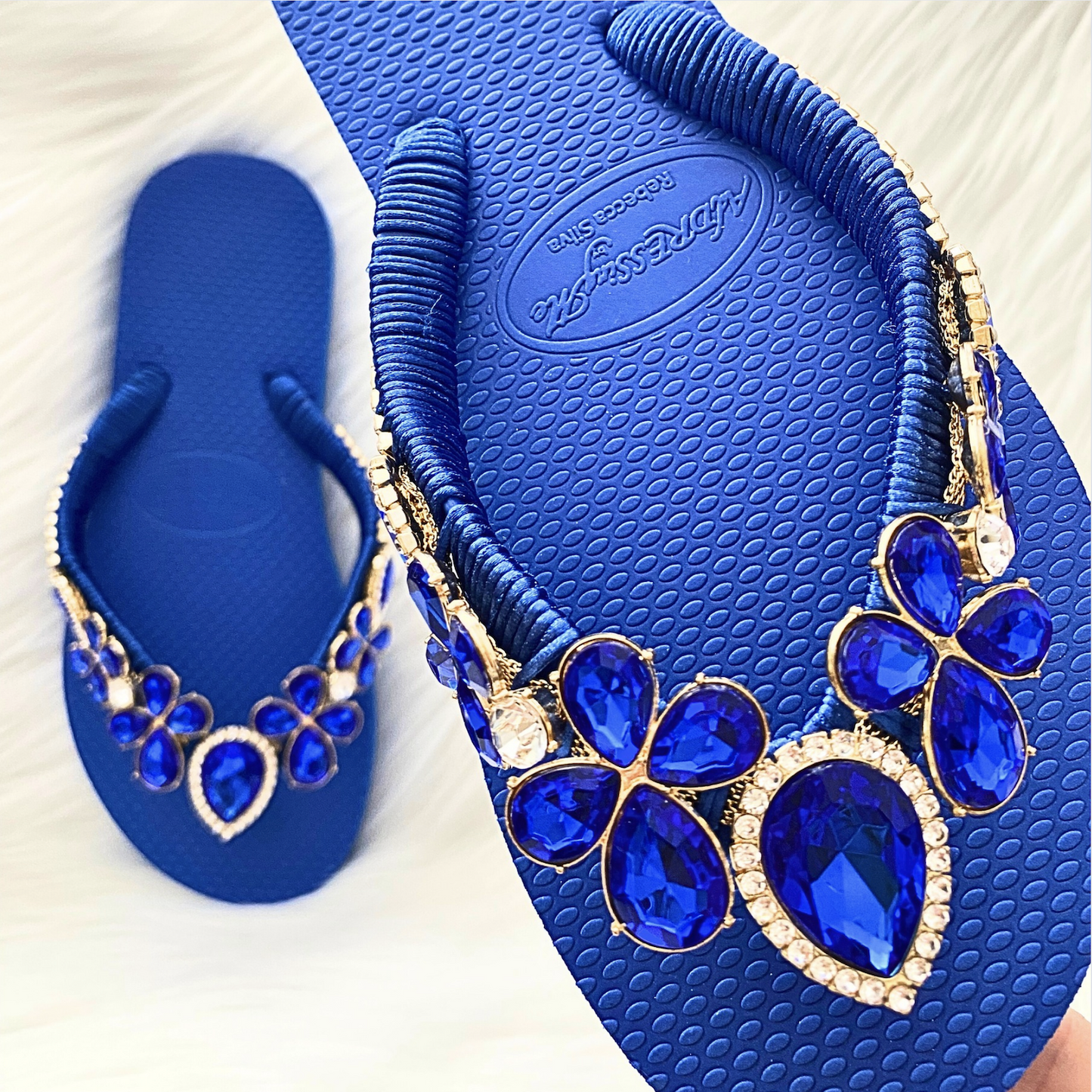 AdDRESSingMe™ Luxurious Royal Blue Flip Flops With Rhinestones
