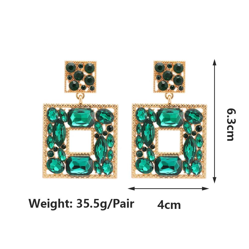 Green Crystal Drop Square Dangle Earring - AdDRESSingMe