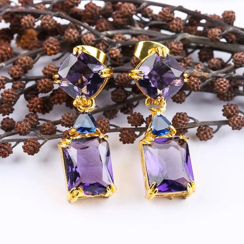 Square Purple Crystal Drop Earring - AdDRESSingMe