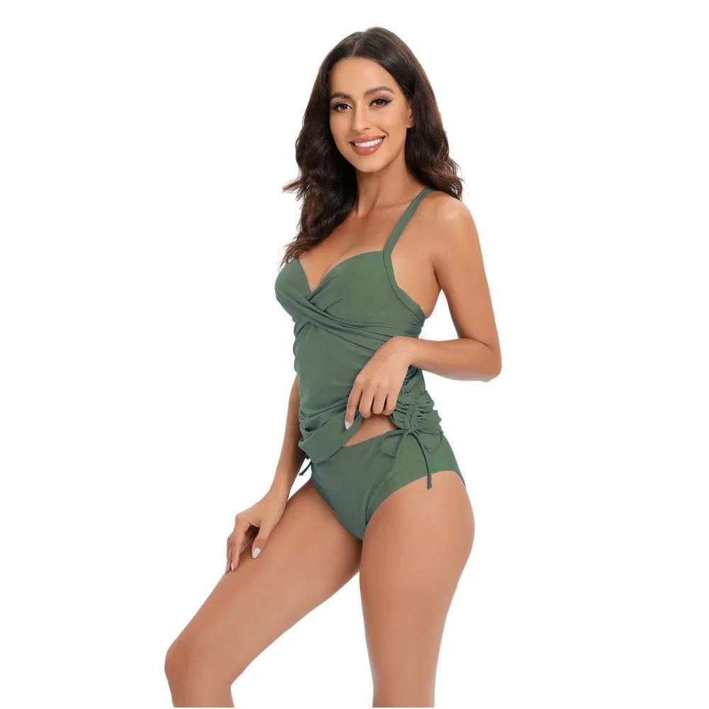 Leopard Top and Black Bottom Tankini Set - AdDRESSingMe