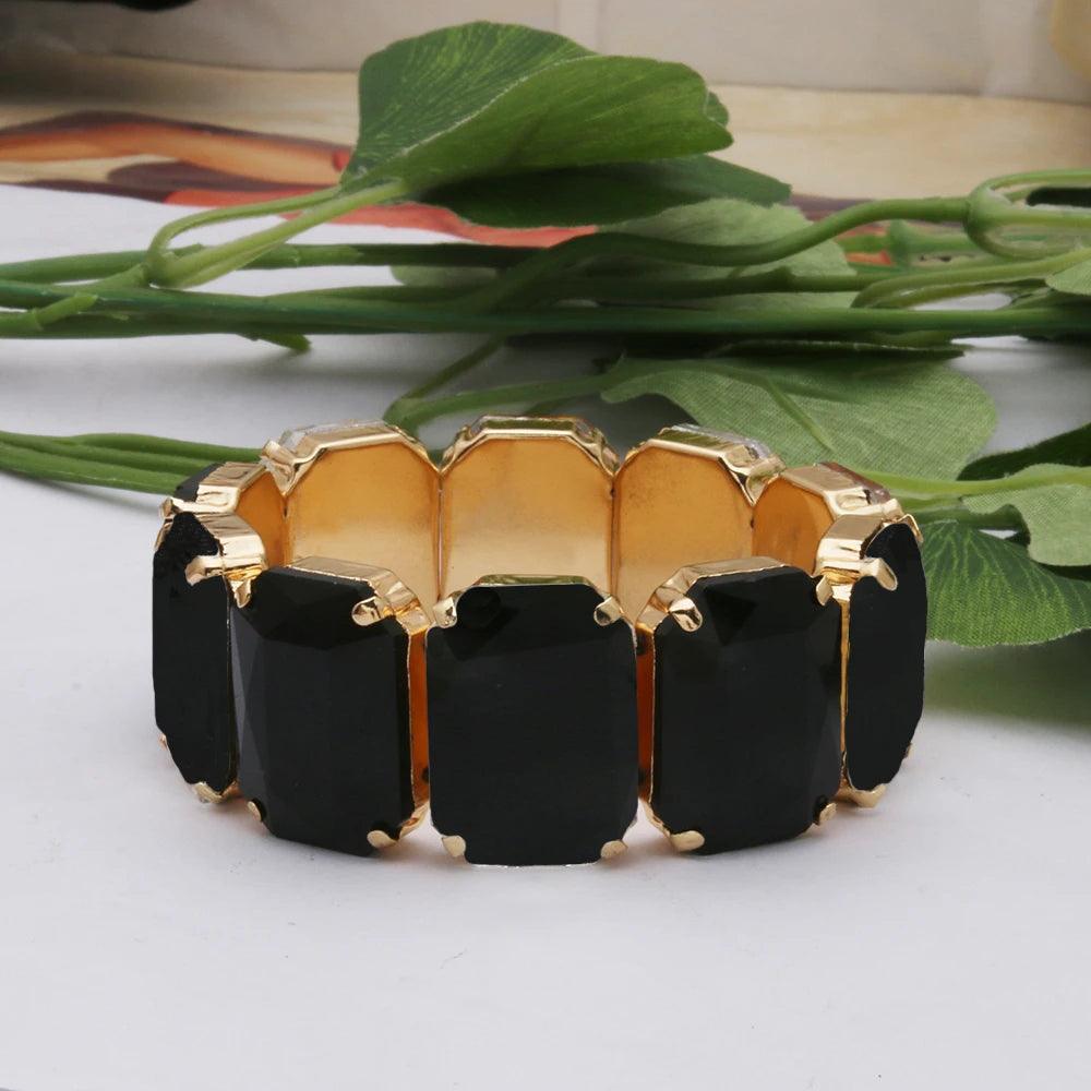 Geometric Rhinestone Bracelet Jewelry- Black - AdDRESSingMe