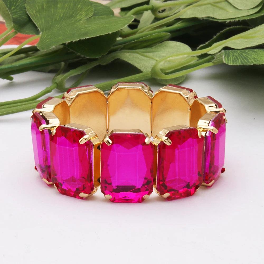 Geometric Rhinestone Bracelet Jewelry- Bright Pink - AdDRESSingMe