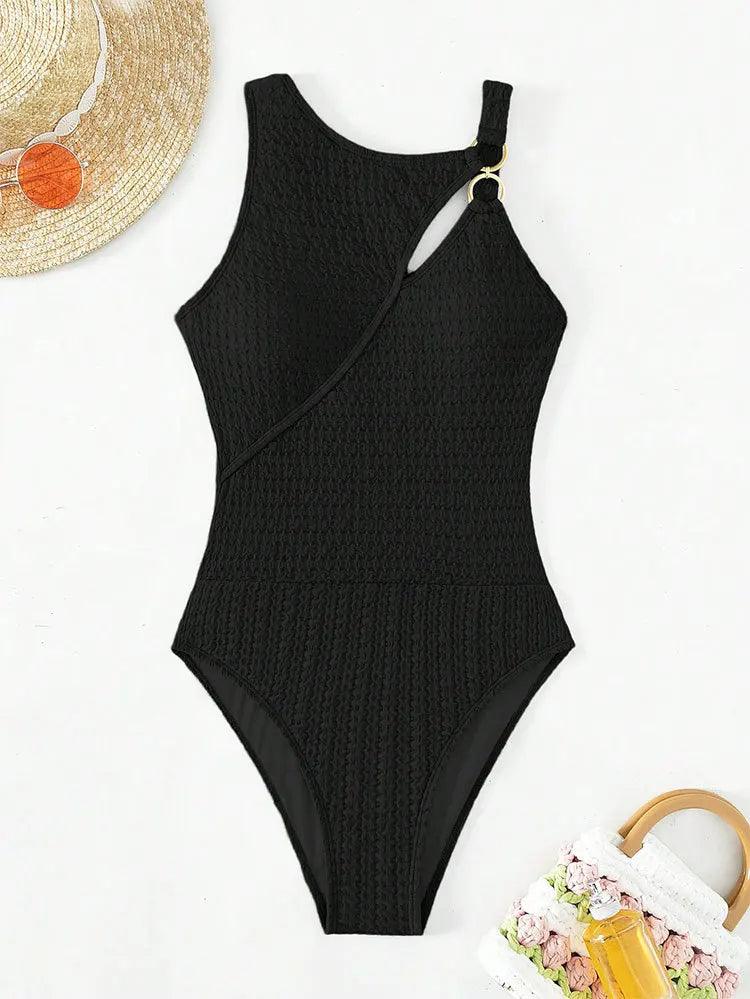 Gold Ring Hollow Top Push UP One Piece Swimsuit - AdDRESSingMe