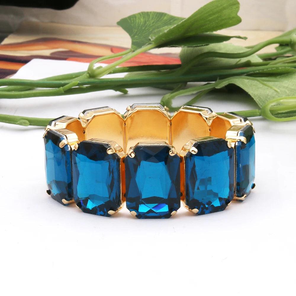 Geometric Rhinestone Bracelet Jewelry- Blue - AdDRESSingMe