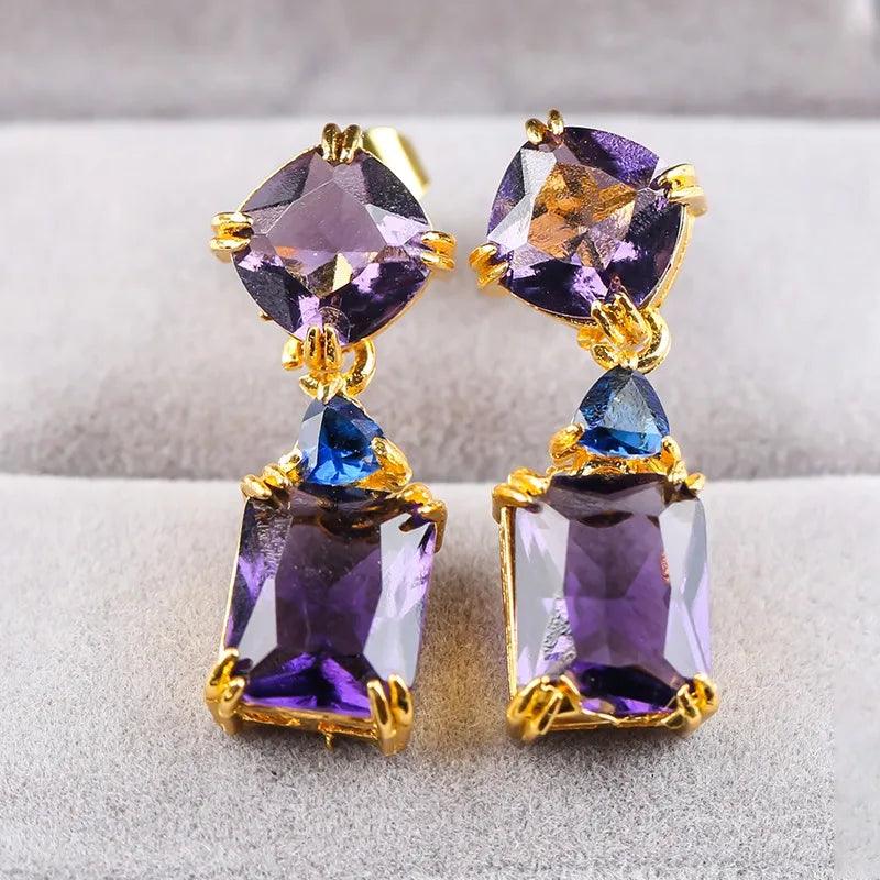 Square Purple Crystal Drop Earring - AdDRESSingMe