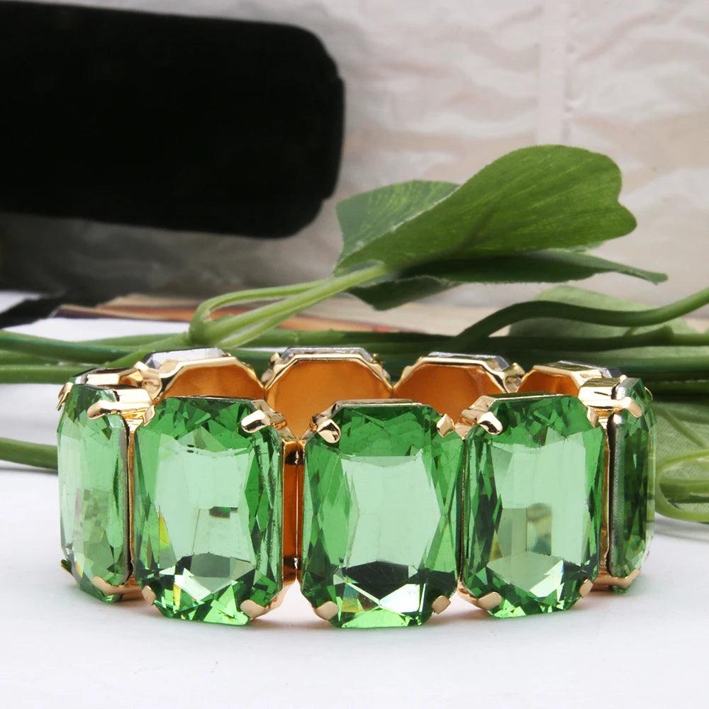 Geometric Rhinestone Bracelet Jewelry- Light Green - AdDRESSingMe
