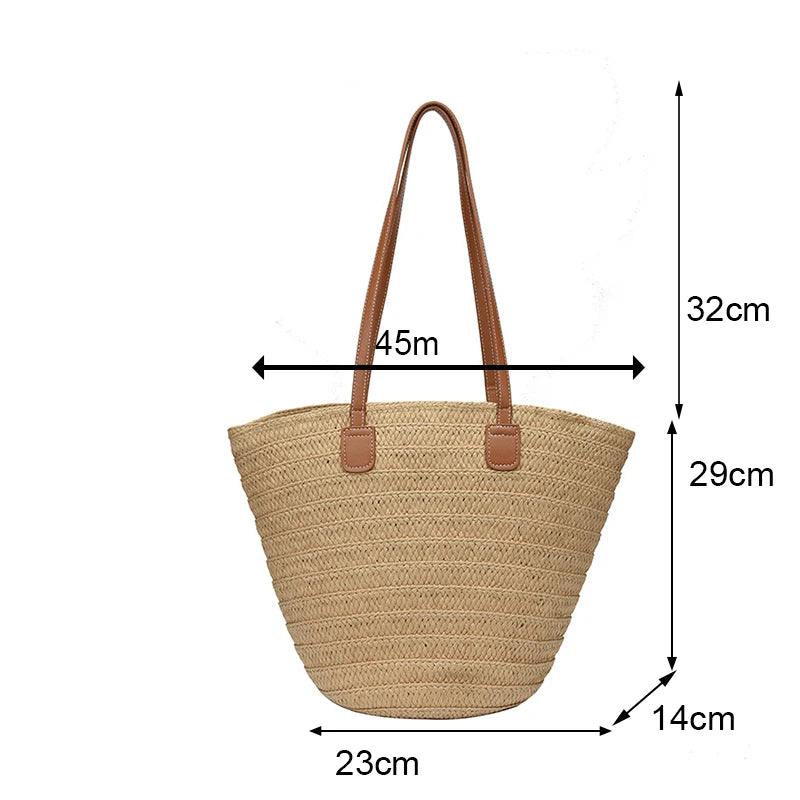 Large Capacity Knitted Straw Shoulder Tote Bag - AdDRESSingMe
