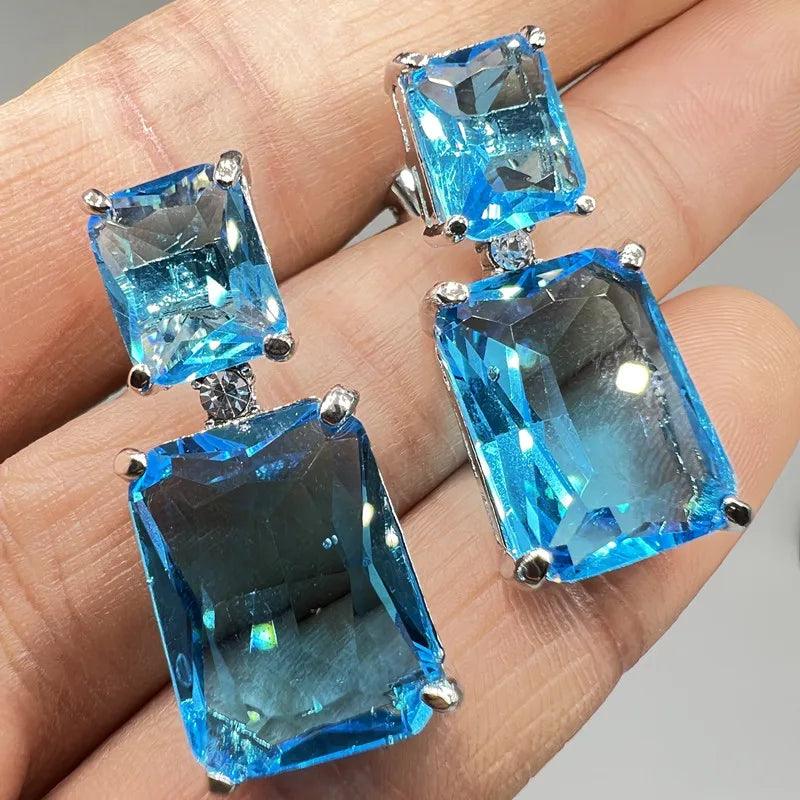 Light Blue Square Stone Dangle Earring - AdDRESSingMe