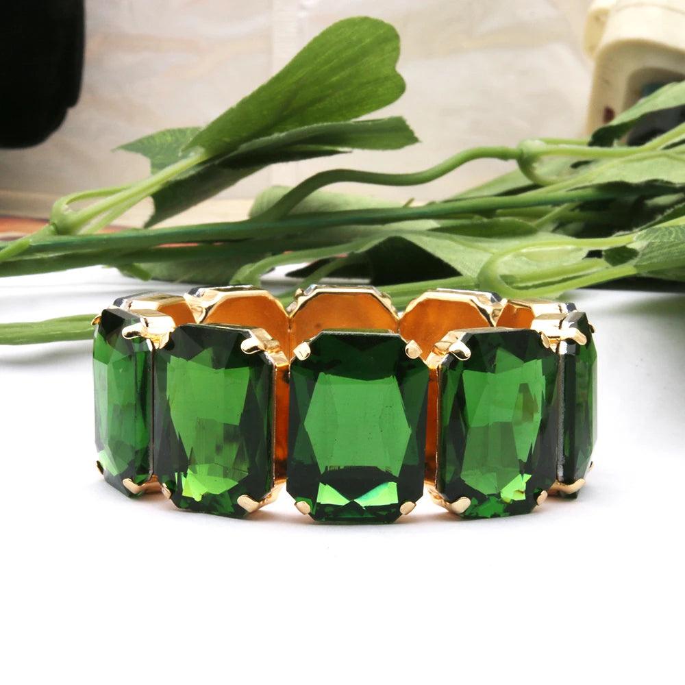 Geometric Rhinestone Bracelet Jewelry- Dark Green - AdDRESSingMe