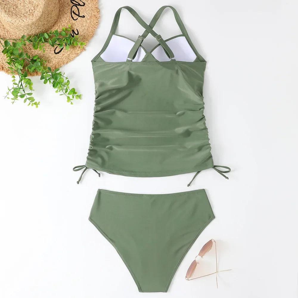 Leopard Top and Black Bottom Tankini Set - AdDRESSingMe