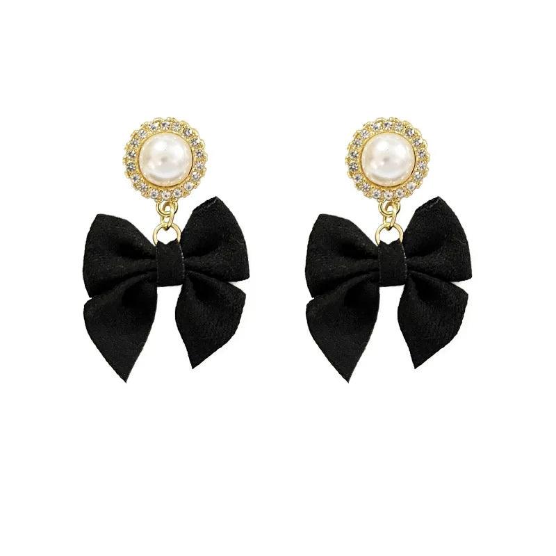 Black Bow Pearl Earrings - AdDRESSingMe