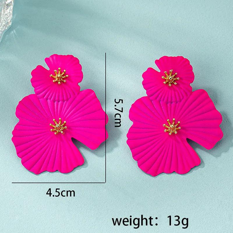 Bold Pink Flower Statement Earrings – Glamorous Double Bloom Design - AdDRESSingMe