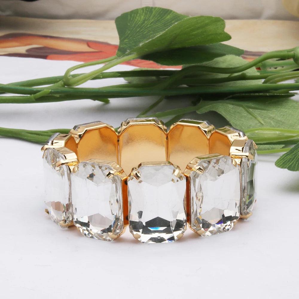 Geometric Rhinestone Bracelet Jewelry- White - AdDRESSingMe