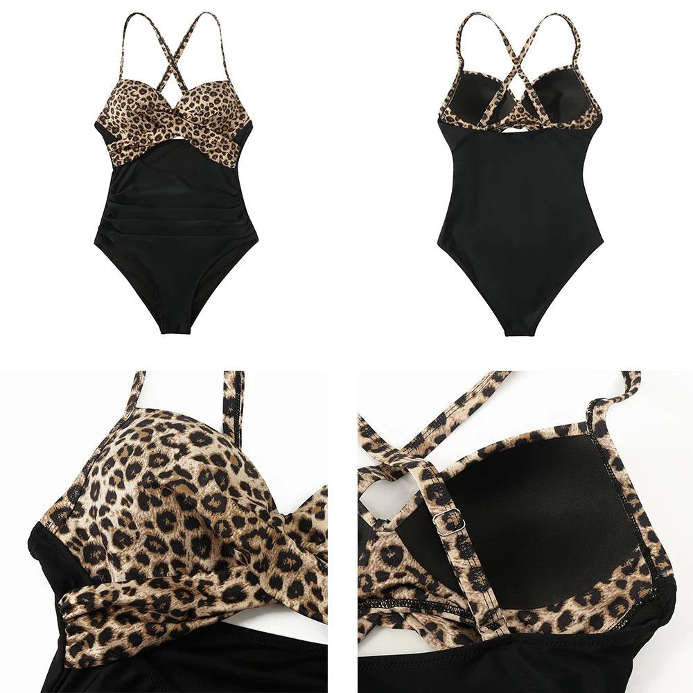 One Piece Leopard and Black Swimsuit - AdDRESSingMe