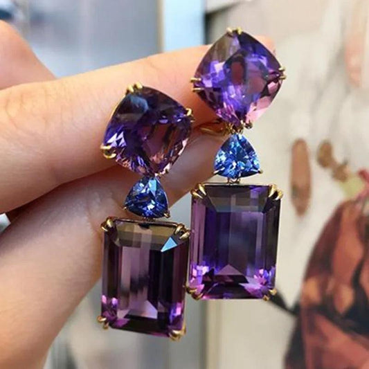Square Purple Crystal Drop Earring - AdDRESSingMe