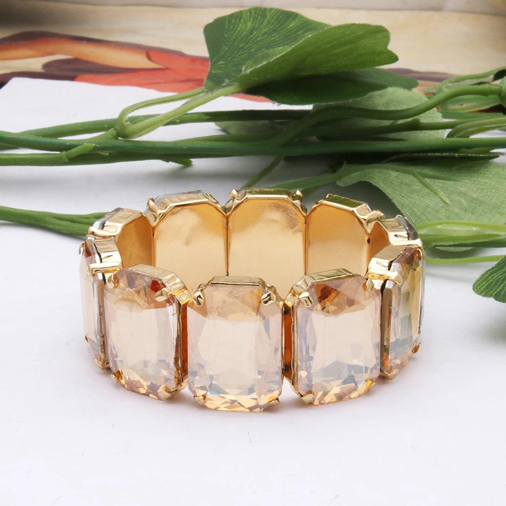 Geometric Rhinestone Bracelet Jewelry- Champagne - AdDRESSingMe