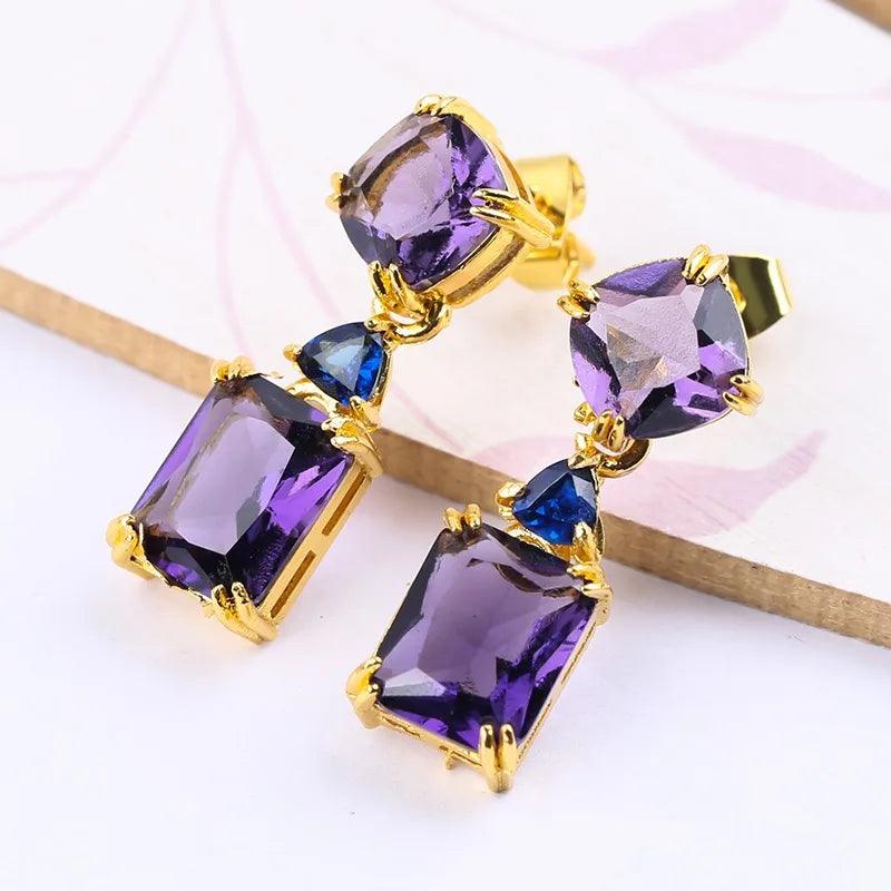 Square Purple Crystal Drop Earring - AdDRESSingMe