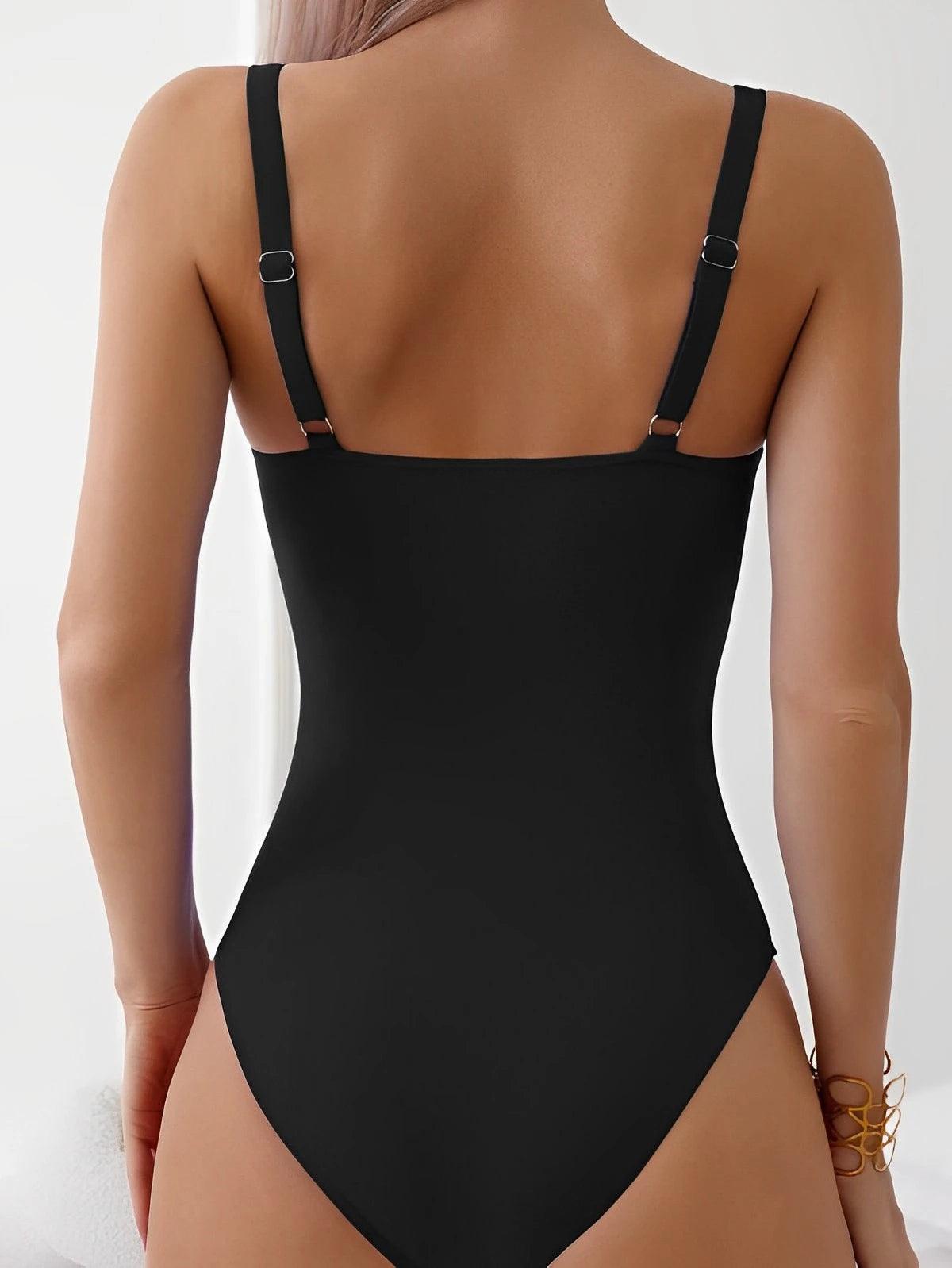 Cut Out Front Gold V Accent Swimsuit - AdDRESSingMe
