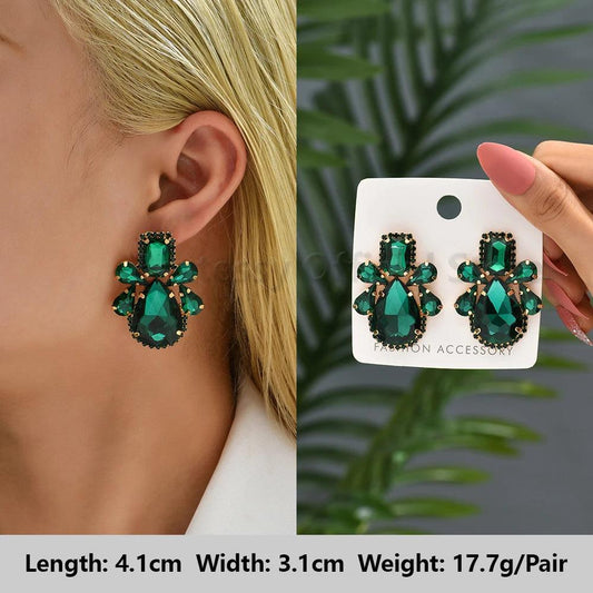 Green Rhinestone Luxury Statement Earring - AdDRESSingMe
