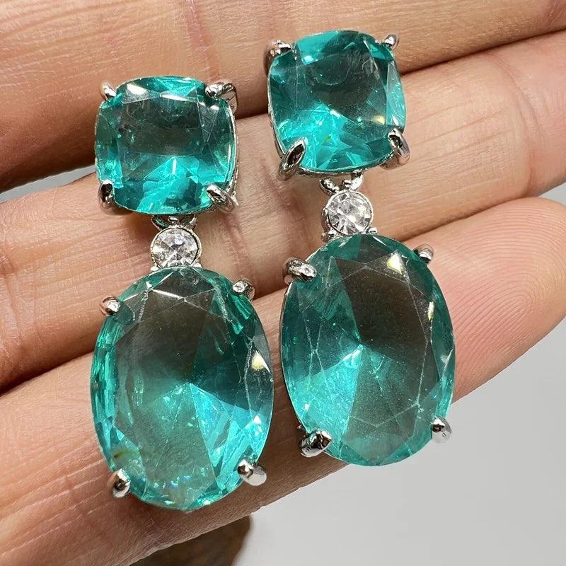 Light Blue Square Stone Dangle Earring - AdDRESSingMe