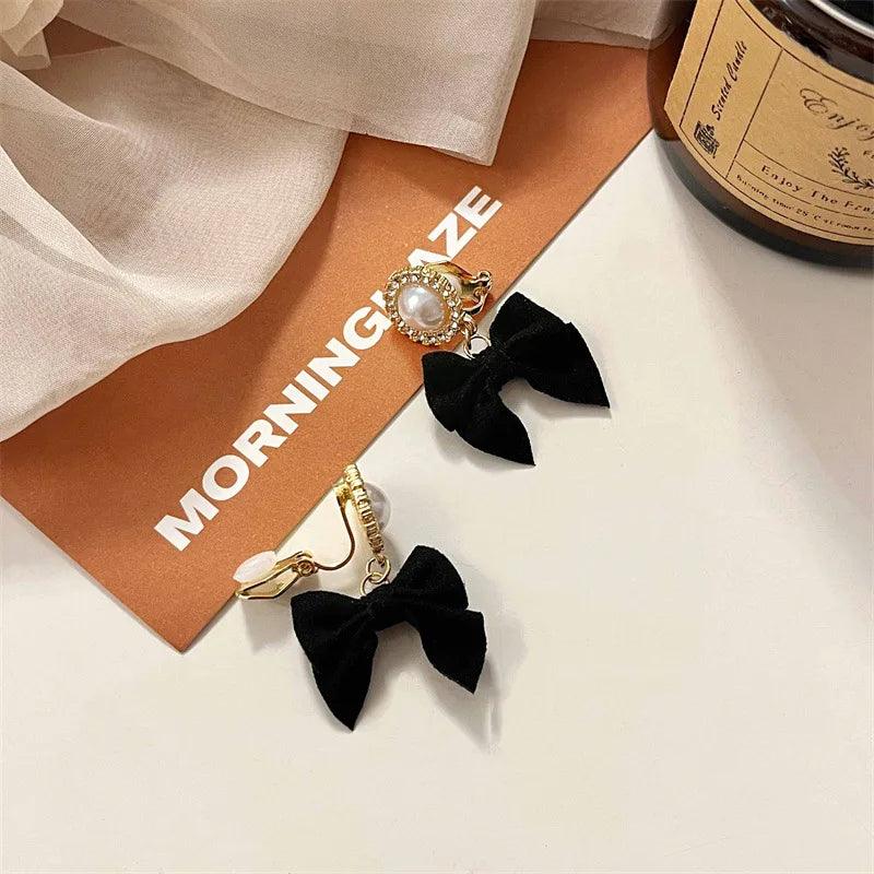 Black Bow Pearl Earrings - AdDRESSingMe