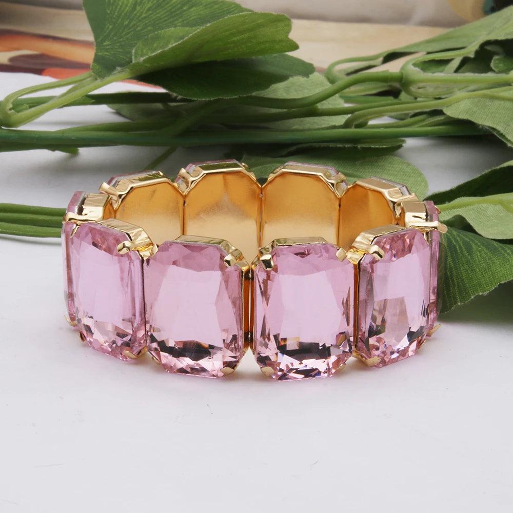 Geometric Rhinestone Bracelet Jewelry- Light Pink - AdDRESSingMe