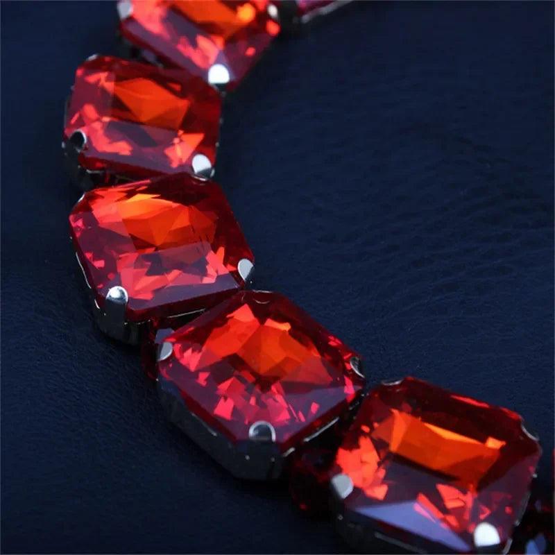 Geometric Crystal Rhinestone Necklace and Earring Set- Royal Blue - AdDRESSingMe