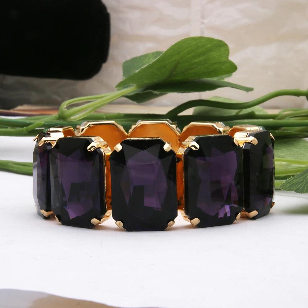 Geometric Rhinestone Bracelet Jewelry- Deep Purple - AdDRESSingMe