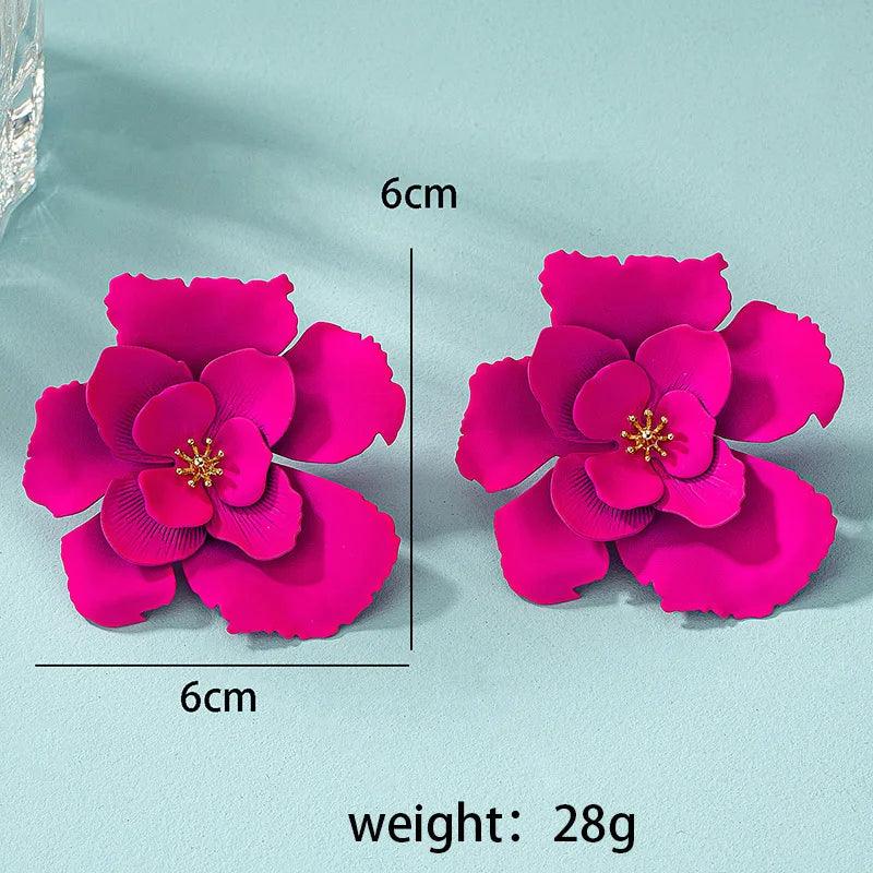Bold Pink Flower Statement Earrings – Glamorous Double Bloom Design - AdDRESSingMe