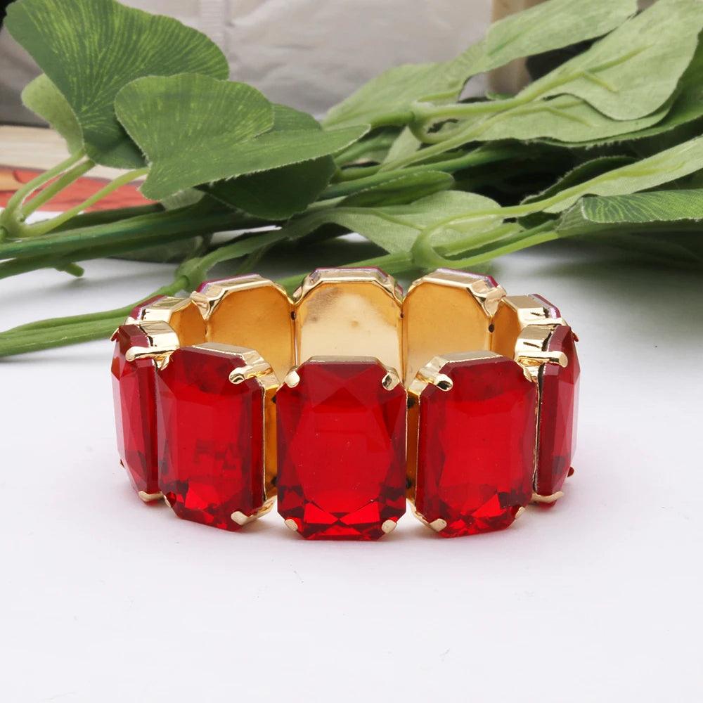 Geometric Rhinestone Bracelet Jewelry- Red - AdDRESSingMe
