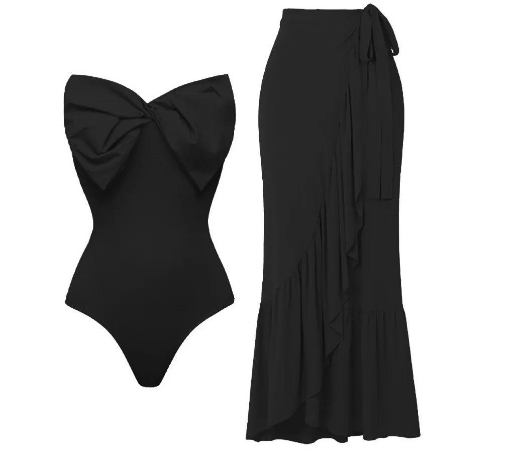 Pink One Piece Swimsuit With Skirt - AdDRESSingMe