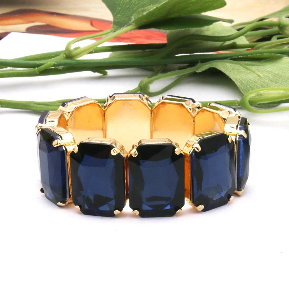 Geometric Rhinestone Bracelet Jewelry- Dark Blue - AdDRESSingMe