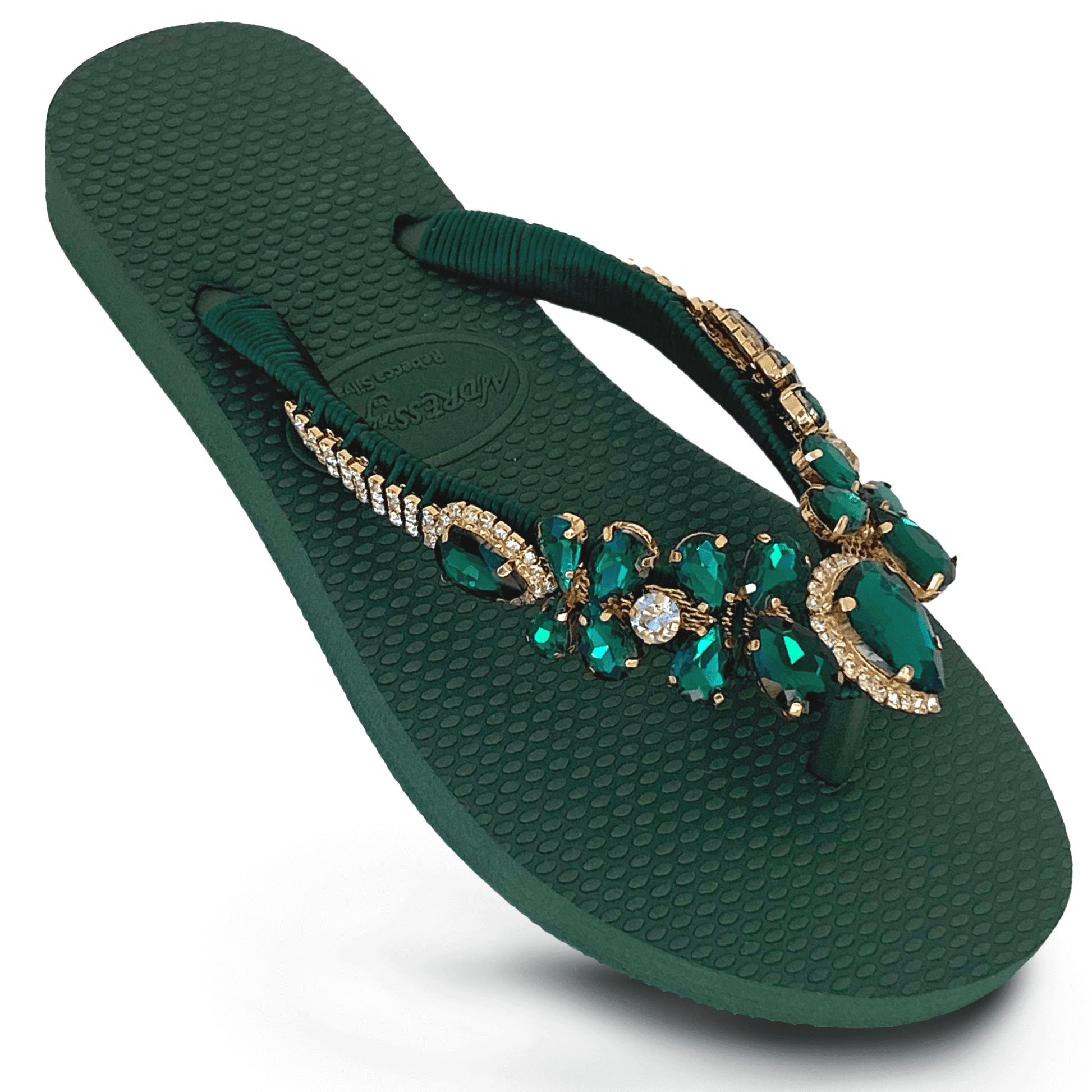 AdDRESSingMe™ Luxurious Emerald Green Flip Flops With Rhinestones – Sparkly, Soft & Stunning - AdDRESSingMe