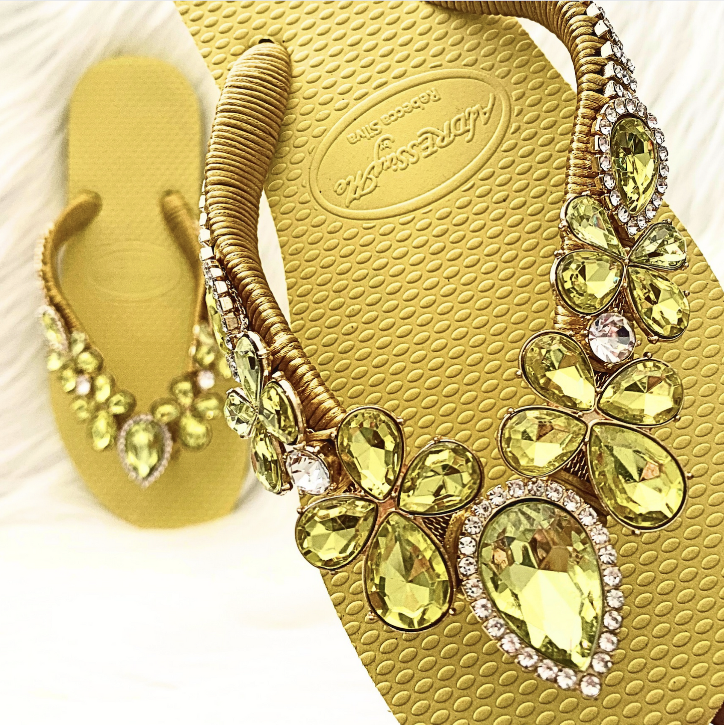 AdDRESSingMe™ Luxurious Yellow Flip Flops With Rhinestones – Radiant, Soft & Sunny